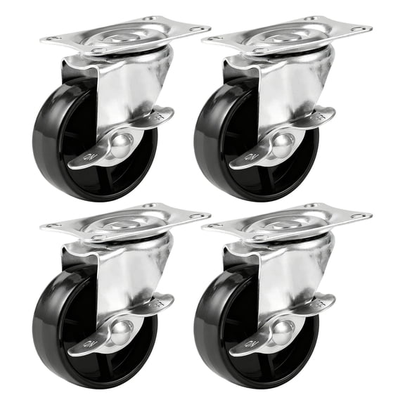 POPETPOP Silent Swivel Heavy Duty Casters with Brake, Black Stainless Steel and Rubber, for Chair 4Pcs