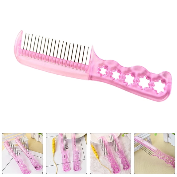 POPETPOP 4Pcs Pink Wig Steel Comb for Wig Maintenance with Anti Static Steel Teeth and Comfortable Handle