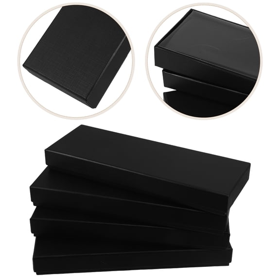 POPETPOP 4Pcs Rectangle Black Tie Storage Box with Lid Elegant Matte Finish Prevents Tie Creases