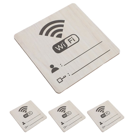 POPETPOP 4Pcs Wooden WiFi Password Signs Reusable Blank Pattern Boards for Guest Rooms Cafe and Hotel Use