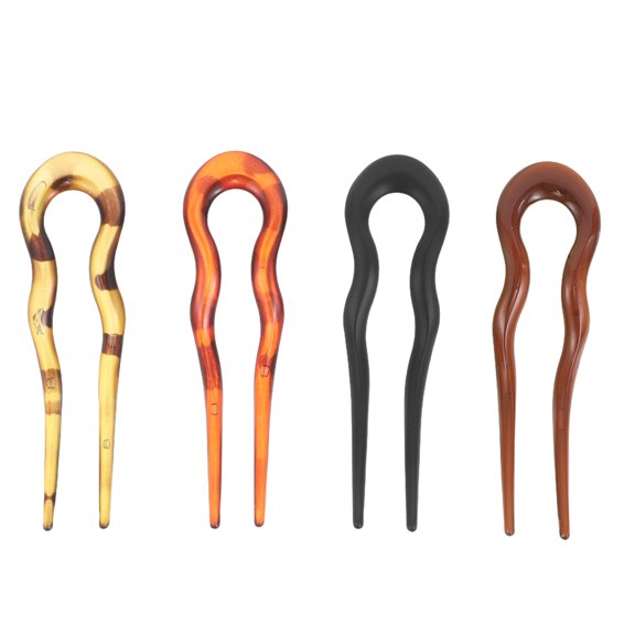 POPETPOP 4Pcs Vintage Style French U Shaped Hairpins Leopard Print Hair Chopsticks for Wedding Use