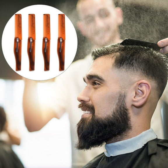 POPETPOP Hairdressing Oil Comb Coffee Plastic for Male Styling and Salon Use 4Pcs