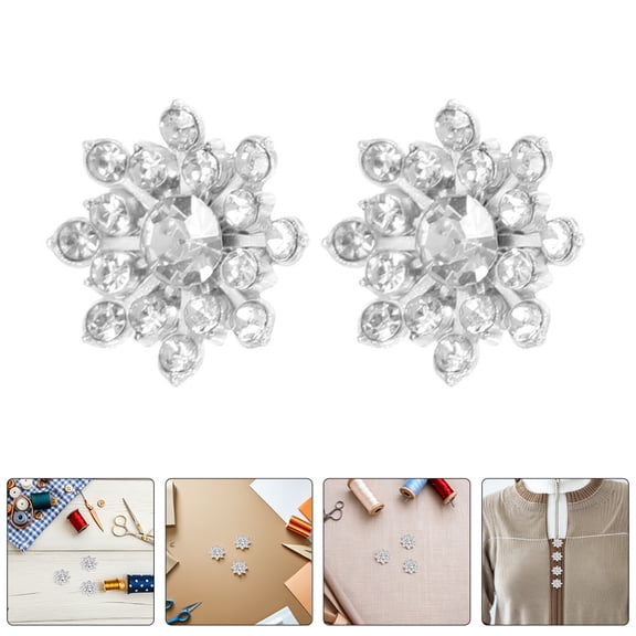 POPETPOP 50Pcs Silver Snowflake Rhinestone Buttons for Sewing Decorative Craft Embellishments