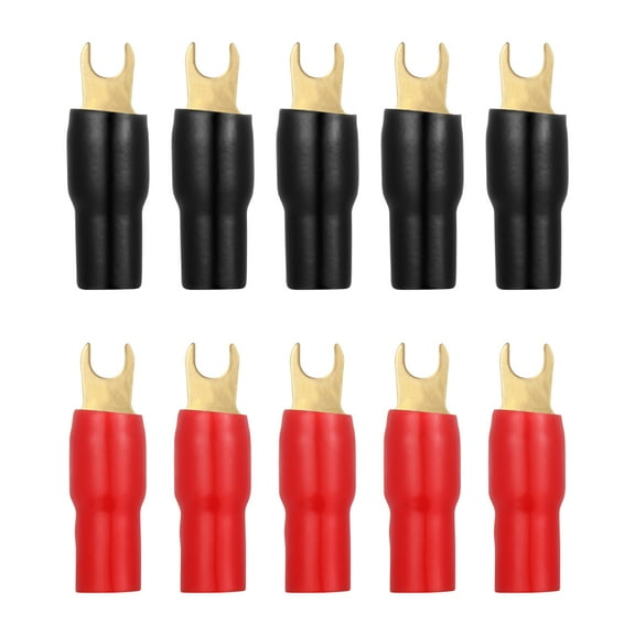 POPETPOP 5Pairs Assorted Color Plated Gold Plated 4 Gauge Crimp Barrier Spade Terminals for Wire Connection