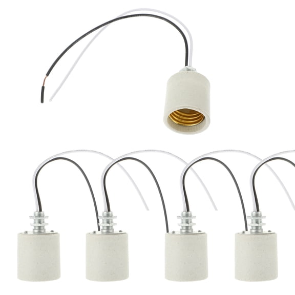 POPETPOP 5Pcs White Ceramic Light Socket Lamp Base with High Thread Matching Design