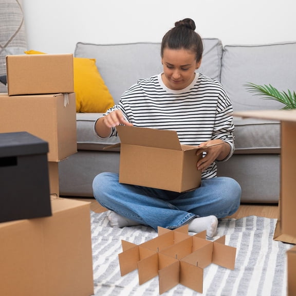 POPETPOP 5Pcs Khaki Moving Box Dividers for Glassware with Easy Assembly and Secure Packaging