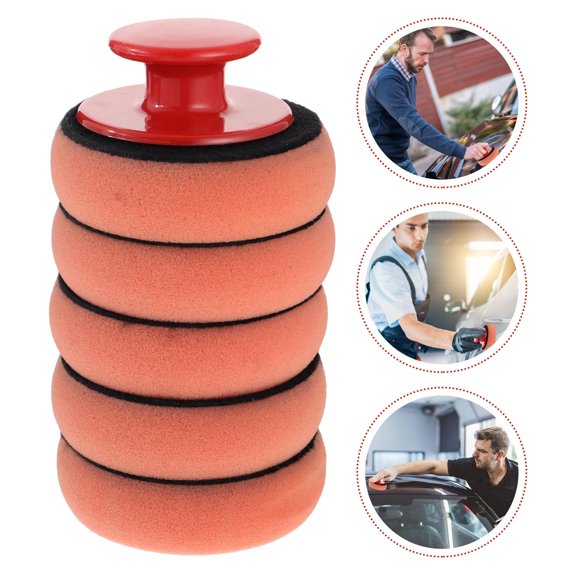 POPETPOP 5Pcs Orange Buffing Sponge Pads for Car Wax Applicator with Elastic Handle for Even Polish