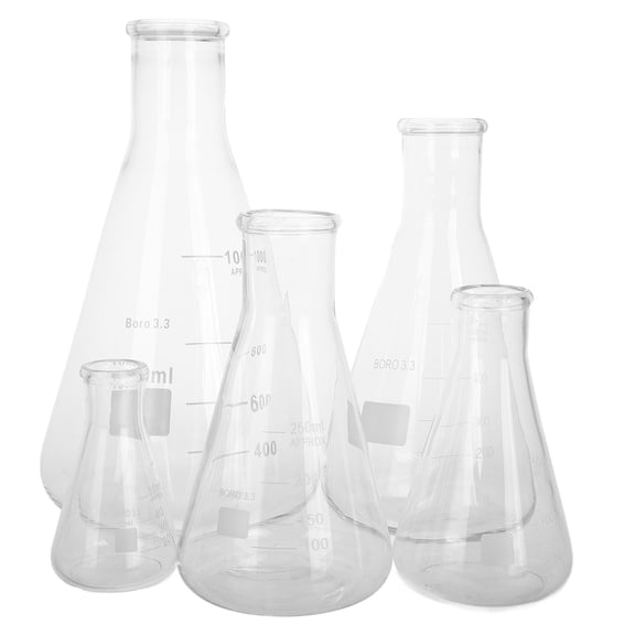 POPETPOP Set of 5 High Borosilicate Glass Flasks Ideal for Chemistry Lab Studies and Science Experiments