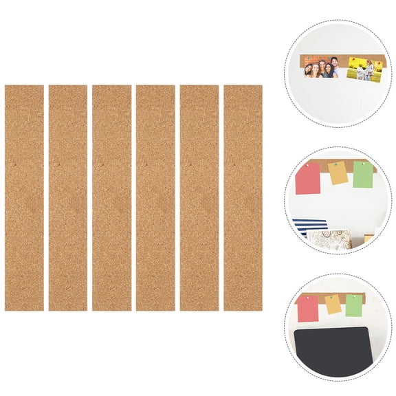 POPETPOP 6Pcs Frameless Cork Memo Board Strips Brown for Office Home Message Bulletin