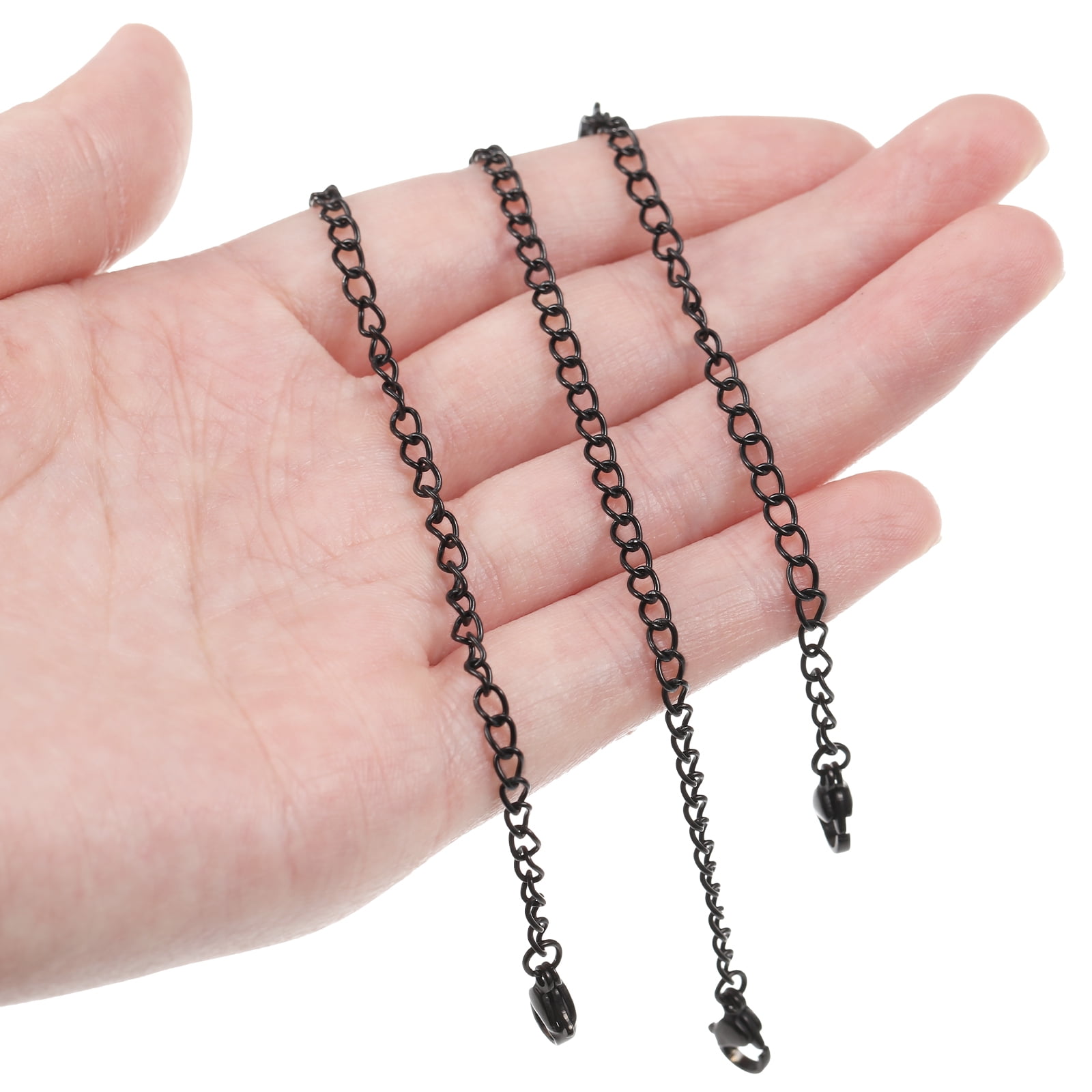 POPETPOP Black Stainless Steel Extender Chain with Lobster Clasp for Jewelry Making 30mm 50mm 75mm 100mm 125mm 150mm