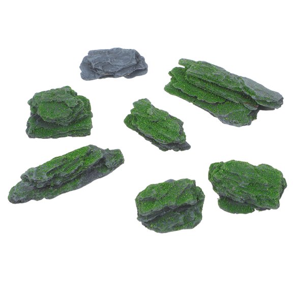 POPETPOP 7Pcs Outdoor Faux Moss Rocks with Smooth Edges and Matte Finish for Versatile Decorative Use Grey