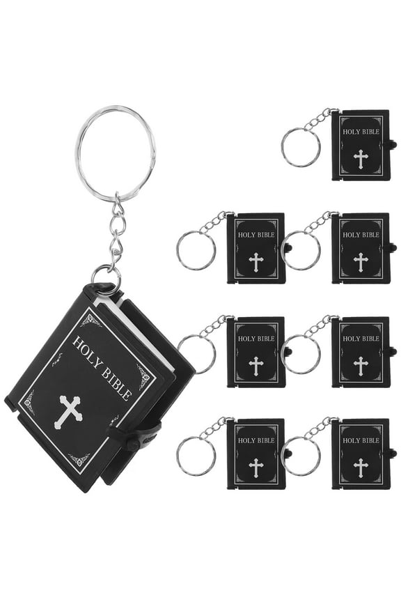8Pcs Bible Keyring Pendant Black Sturdy Metal and PVC Key Chain for Backpack and Keys