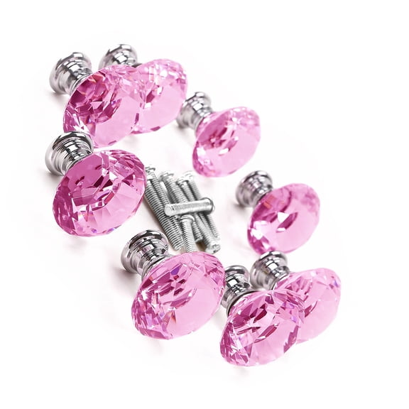 POPETPOP 8Pcs Clear Pink Crystal Glass Knobs Decorative Kitchen Cabinet Drawer Handles Set