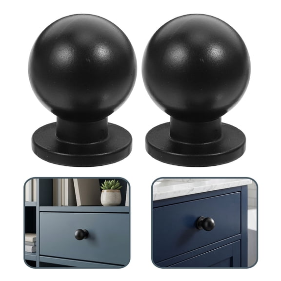 POPETPOP 8Pcs Matte Black Plastic Round Ball Cabinet Knobs Single Hole Pull Handles for Closet and Desk