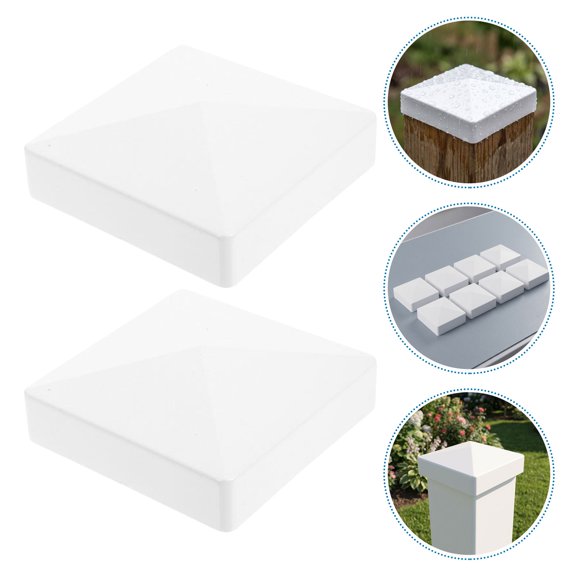 POPETPOP 8Pcs White Plastic Fence Post Caps Pyramid Shape for Decks Mailbox and Rail Baluster Decorations