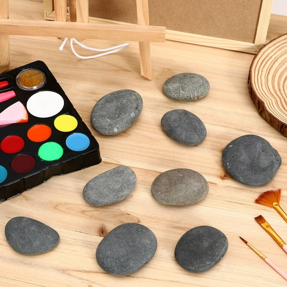 POPETPOP 9Pcs Flat River Rocks for Aquarium and Garden Decorative Use
