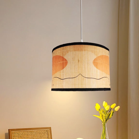 POPETPOP Durable Bamboo Lamp Shade with Artistic Print for Home Hanging Lamp Decor
