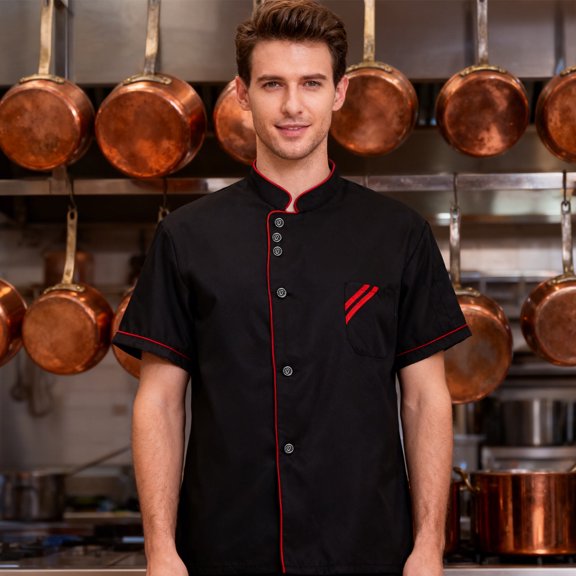 POPETPOP Black Short Sleeve Chef Coat Unisex Lightweight Breathable Kitchen Apparel for Cooking