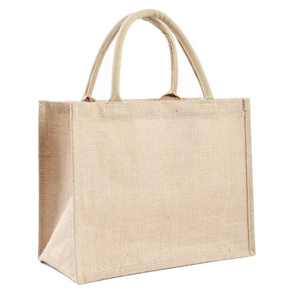 POPETPOP Burlap Tote Bag Shopping Bag Storage Pouch Leisure Jute Bag Portable Bag for Daily Use