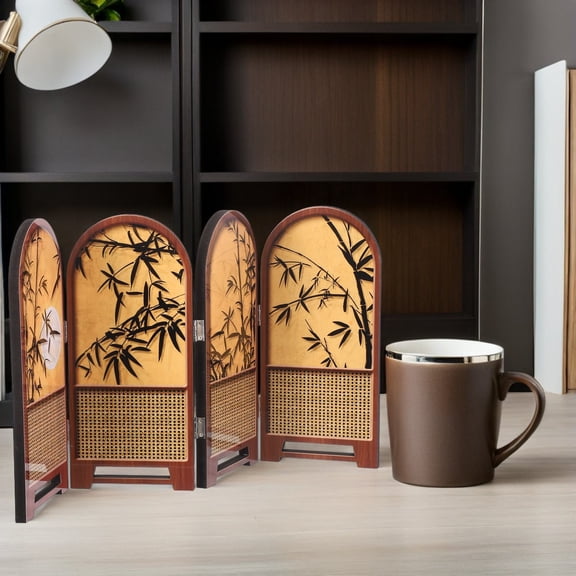 POPETPOP Wooden Desktop Folding Screen Multi-Color Traditional Art Office Decor Divider for Home and Workspace