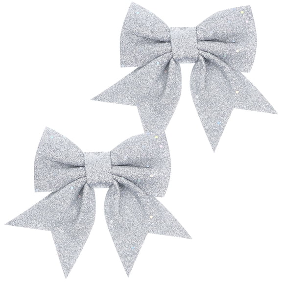 POPETPOP Silver Glitter Bow Decorations Reusable 2Pcs for Birthday Party