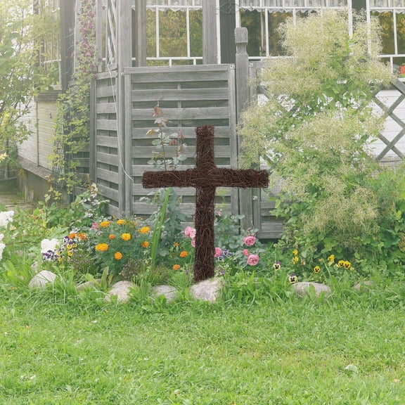 POPETPOP Easter Rattan Cross Stake Diy Cross Wreath Frame Stake Garden Stake Cross