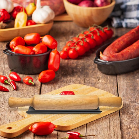 POPETPOP Efficient Black Bamboo Rolling Pin Display Base for Home Pasta Pie and Dough Roller Storage