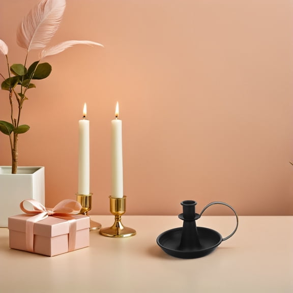 POPETPOP Retro Iron Candlestick Holder Black Sturdy Metal for Table Decor