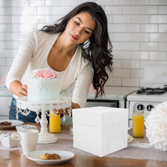 POPETPOP Elegant White Cake Storage Box with Cake Board for Grand Celebrations and Events