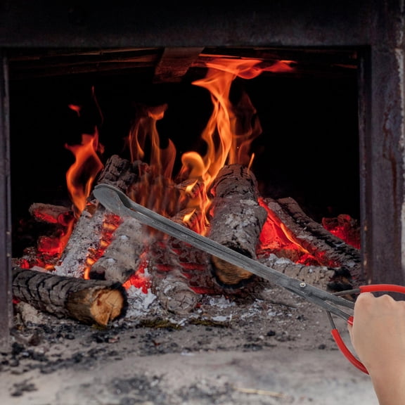 FENGGUIQU Heavy Duty Fire Pit Tongs Extended Reach Iron Grabber Tool for Logs, Bonfires, and Outdoor Fireplaces