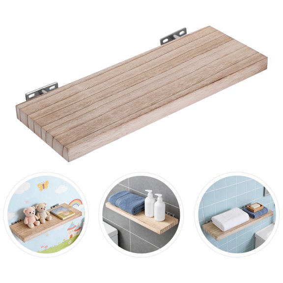 POPETPOP Farmhouse Rustic Wood Wall Mounted Shelf Light Brown for Modern Storage and Decor