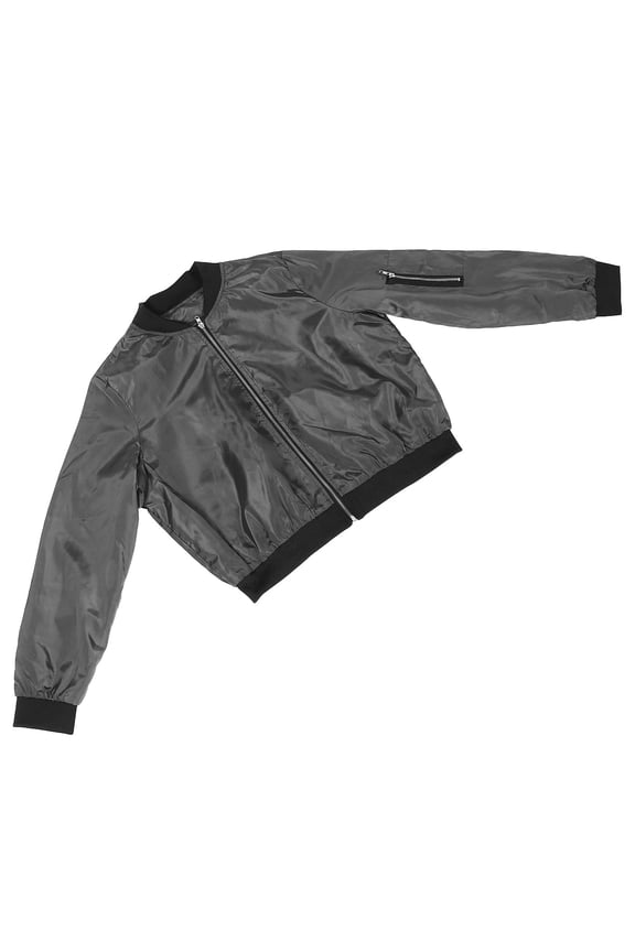 Wear Resistant Grey Short Jacket for Woman Polyester Casual Coat Outdoor Use