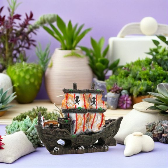 POPETPOP Fish Tank Shipwreck Decoration with Hollow Hideout Cave for Aquarium Habitat