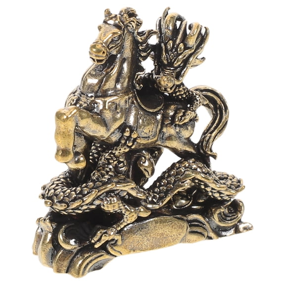 POPETPOP Handmade Small Brass Horse Figurine with Dragon Design, Decorative Sculpture for Home and Office Display