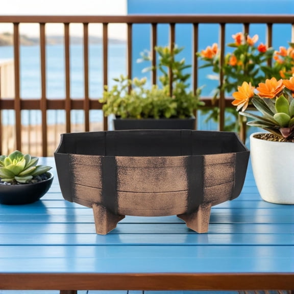 POPETPOP Golden Rustic Half Barrel Planter Pot with Sturdy Plastic Build for Outdoor Use
