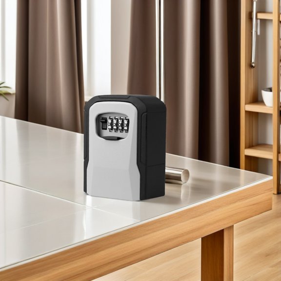 POPETPOP Grey Outdoor Password Lock Box with Four Digit Combination for Key Storage