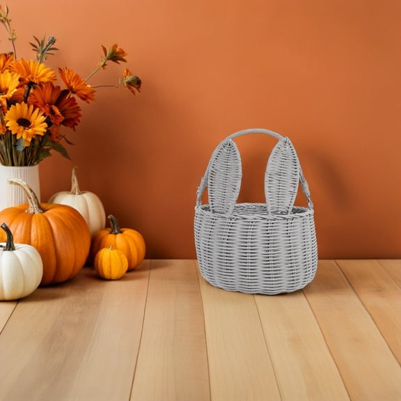 POPETPOP Natural Rattan Woven Basket with Handle for Easter Storage, Seasonal Decor, and Home Organization