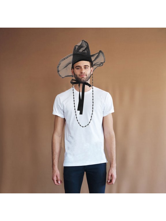 Korean Style Flat Top Hat Black Mesh Design for Costume Props