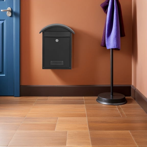 POPETPOP Black Lockable Wall Mount Mailbox with Keyed Lock, Weather-Resistant Iron Construction for Outdoor Use