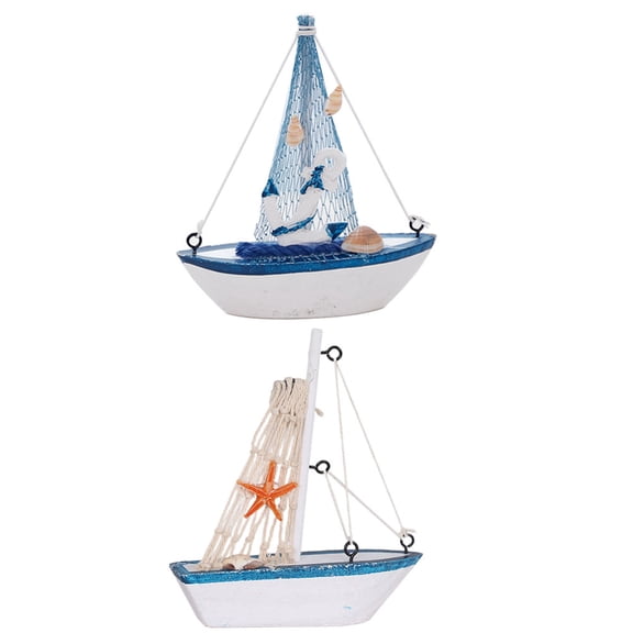 POPETPOP Multi Colored Wooden Sailboat Decor for Home and Office Tabletop Decoration 2Pcs Synthetic Material