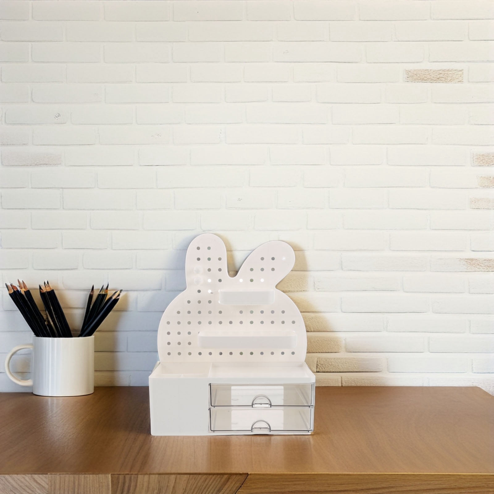 POPETPOP Bunny Shaped Plastic Pegboard Desk Organizer 1 Pack for Office Supplies and Desk Accessories
