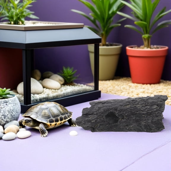 POPETPOP Natural Looking Reptile Hide Cave with Climbing Features Resin Black Decor