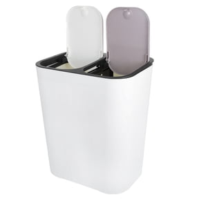 POPETPOP White Home Wastebasket with Push Cover Dual Compartment Plastic Garbage Box
