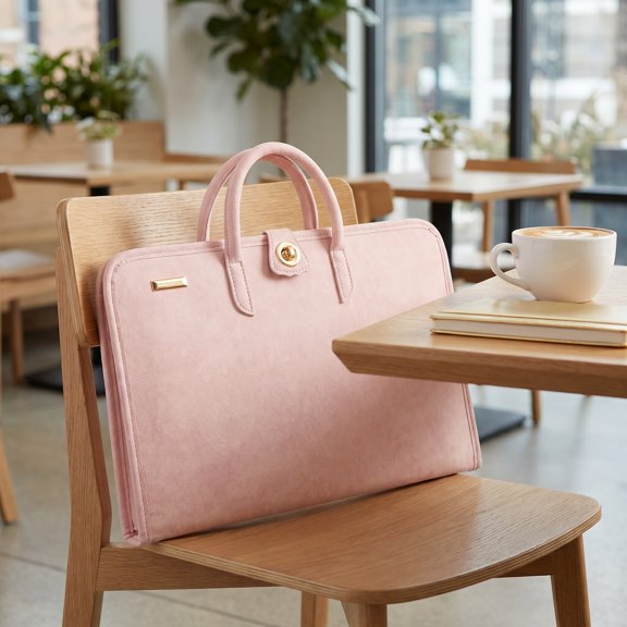 POPETPOP PU Laptop Protective Sleeve with Handle and Buckle Pink Notebook Carrying Case