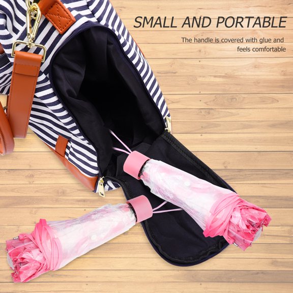 POPETPOP Pink Folding Umbrella with Floral Decor for Outdoor Sun Protection and Rainy Weather
