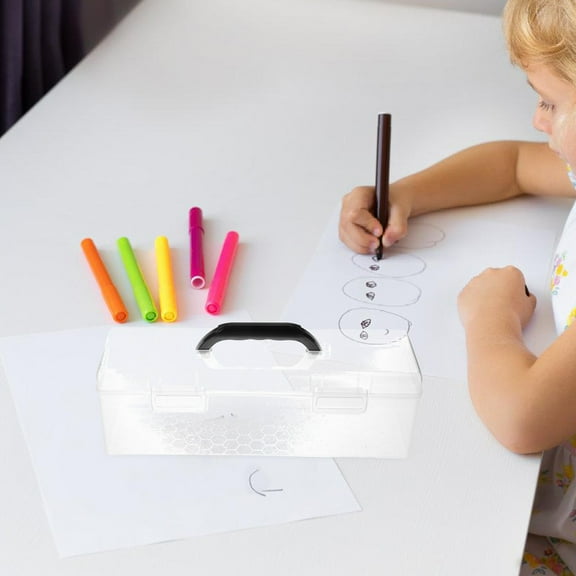 POPETPOP Plastic Art Tool Box with Handle Transparent Design Large Capacity for Paint Brushes