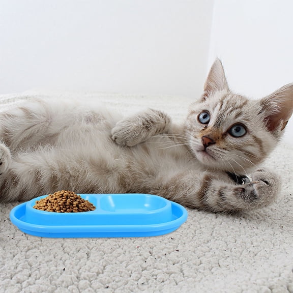 POPETPOP Plastic Dog Bowls Double Cat Bowls Sky Blue Modern Style Indoor Use 1Set