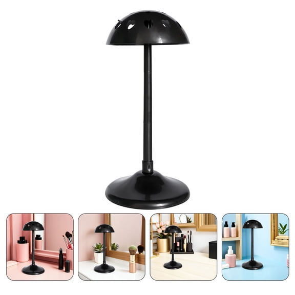 POPETPOP Portable Black Plastic Wig Head Mannequin for Display and Styling with Non Slip Holder