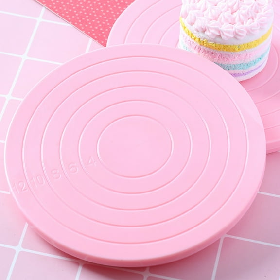 POPETPOP Revolving Cake Stand Pink Plastic with Large Base and Smooth 360 Degree Rotation for Cakes