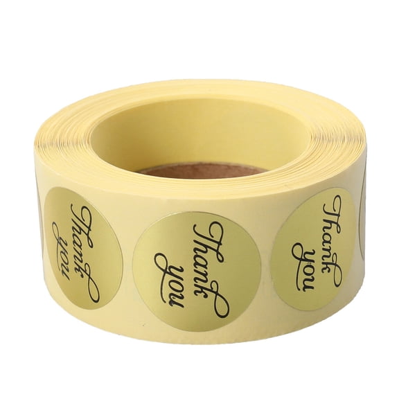 POPETPOP Self Adhesive Yellow Thank You Stickers Roll Round Labels for Notebook and Furniture